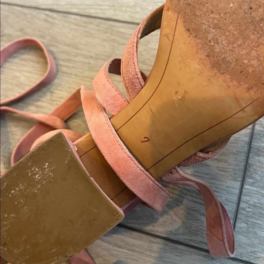 Sam Edelman Pink Suede ankle lace up low heel block heel Sandals size 7 - Picture 10 of 11